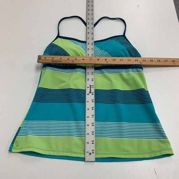 Nike Tankini Womens 10 Blue Green Striped Lightly Padded Moisture Wick UPF - Picture 7 of 11